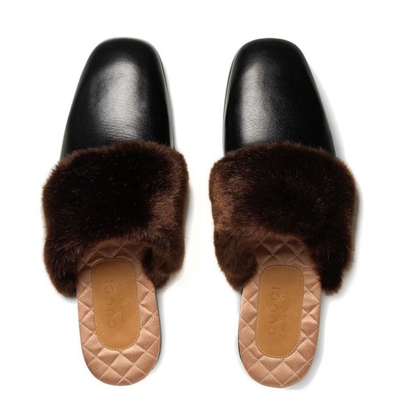 Gucci men’s leather fur logo leather Princetown mules NWB - Picture 2 of 10